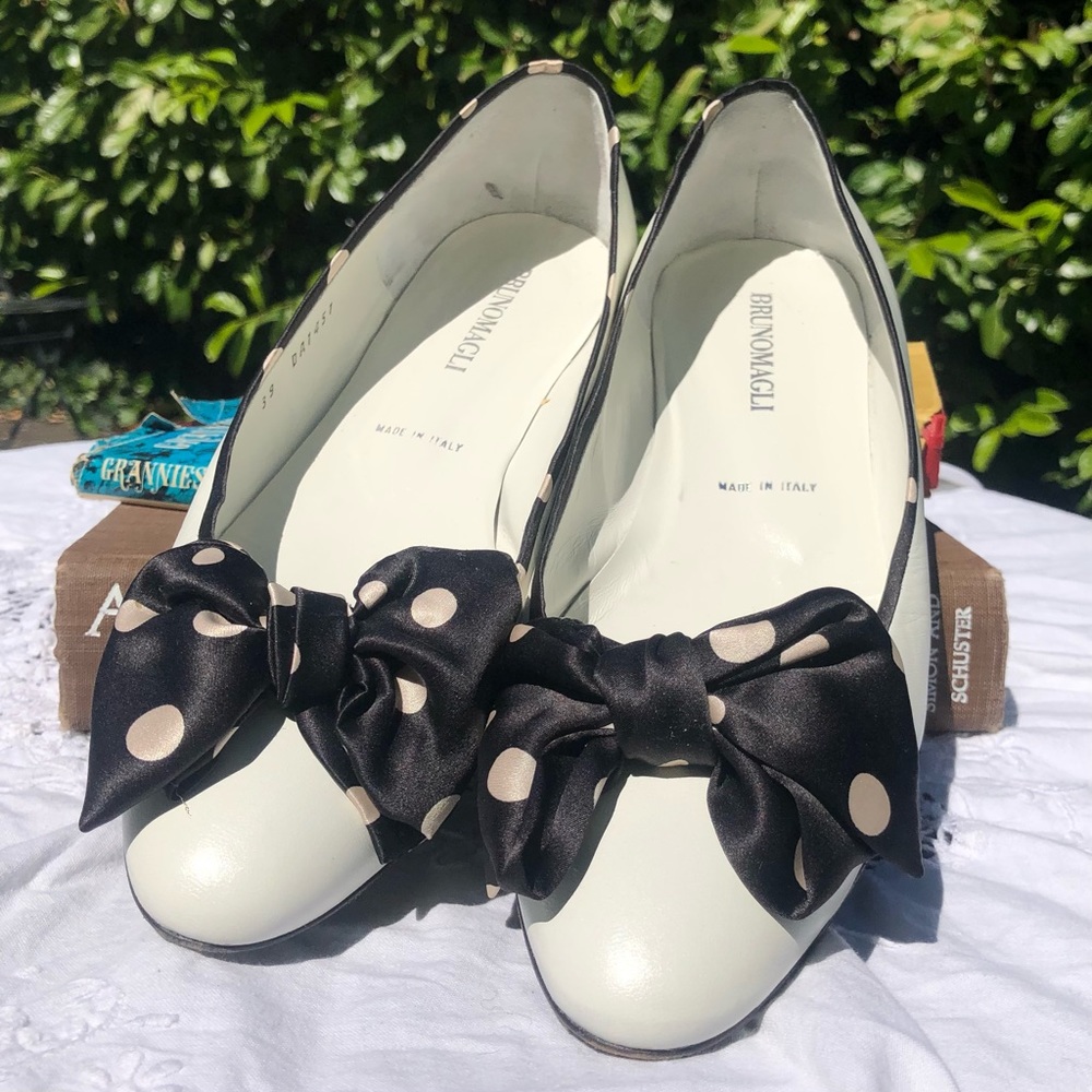 Bruno Magli Black and White Polka Dot Flats